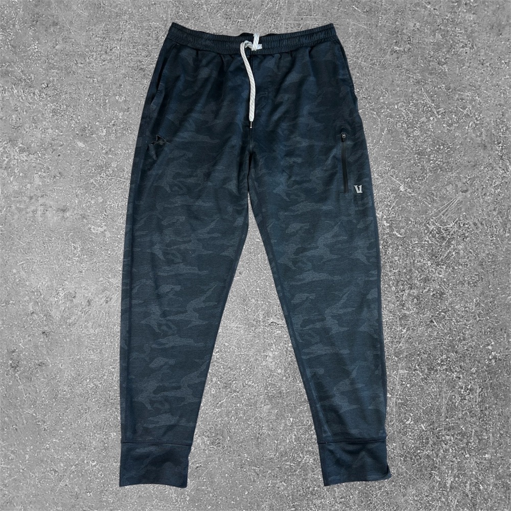 Vuori Sunday Joggers Mens Large Charcoal Camo Performance Tapered Sweatpants